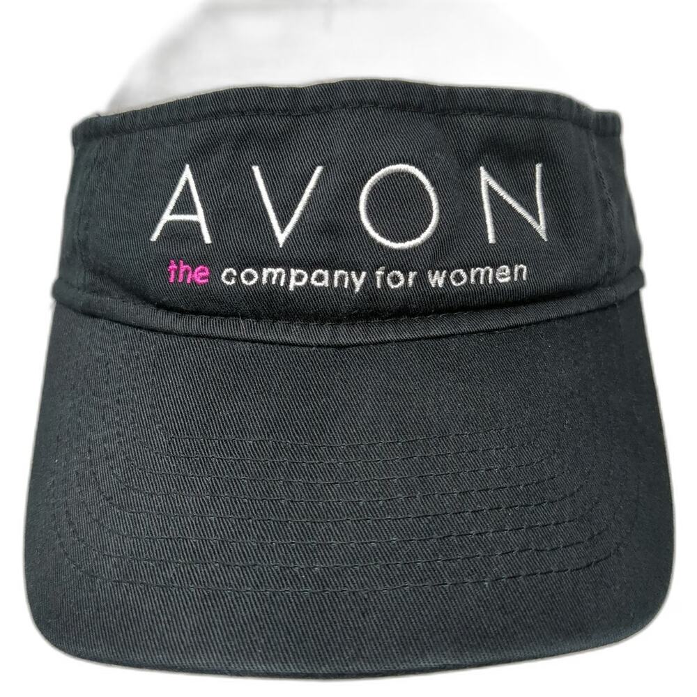 KC Caps Avon Brand Visor Black One Size Cotton Strapback Hat Logo Embroidery